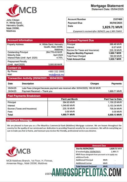 em branco Maldivas Banco Comercial das Maurícias (Maldivas) Declaração de hipoteca modelo Word e PDF